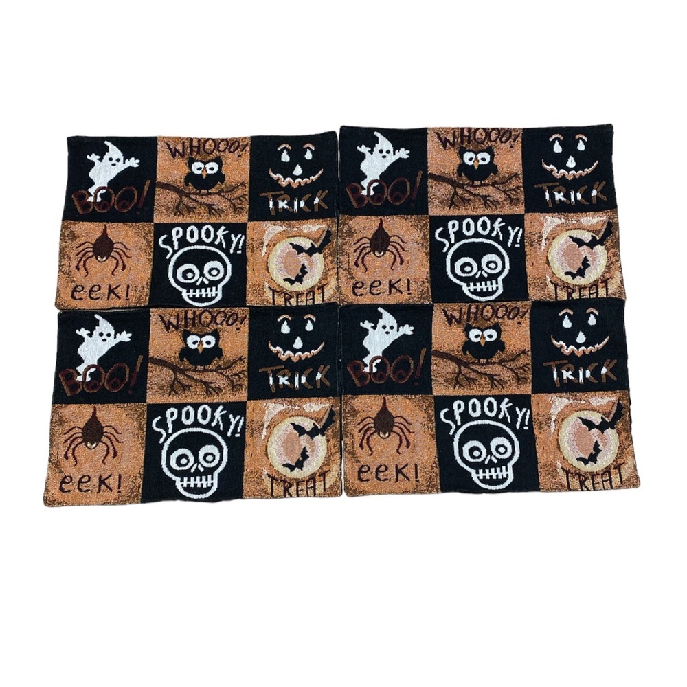 Halloween Placemats 18" x 12" Set of 4 Tapestry Dinner Set Spooky Spider Owl Bat